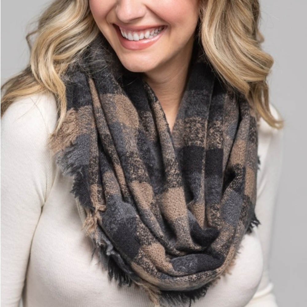 Dark Gray Multi Colored plaid infinity scarf with… - image 1